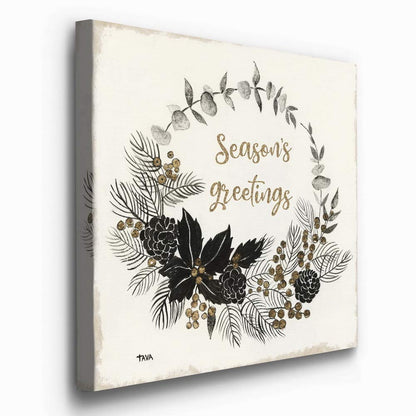 Renditions Gallery Season's Greetings Wreath Wall Art, Charming Christmas & Winter Artwork, Festive Word Art, Premium Gallery Wrapped Canvas Decor, Ready to Hang, 24 in H x 24 in W, Made in America