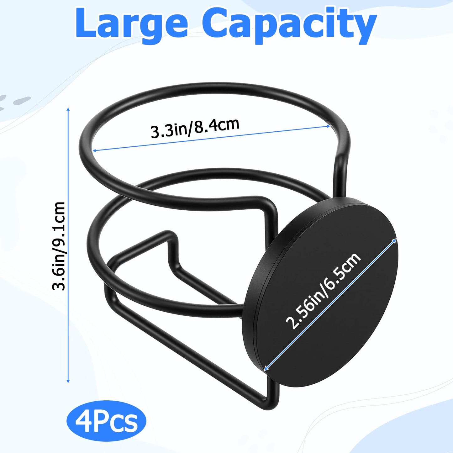 Heavy Duty Magnetic Cup Holder, 4 Pack Black Metal Drink Holder with 2.56 Inch Strong Magnet Base for Truck Tractor Refrigerator Treadmill Toolbox