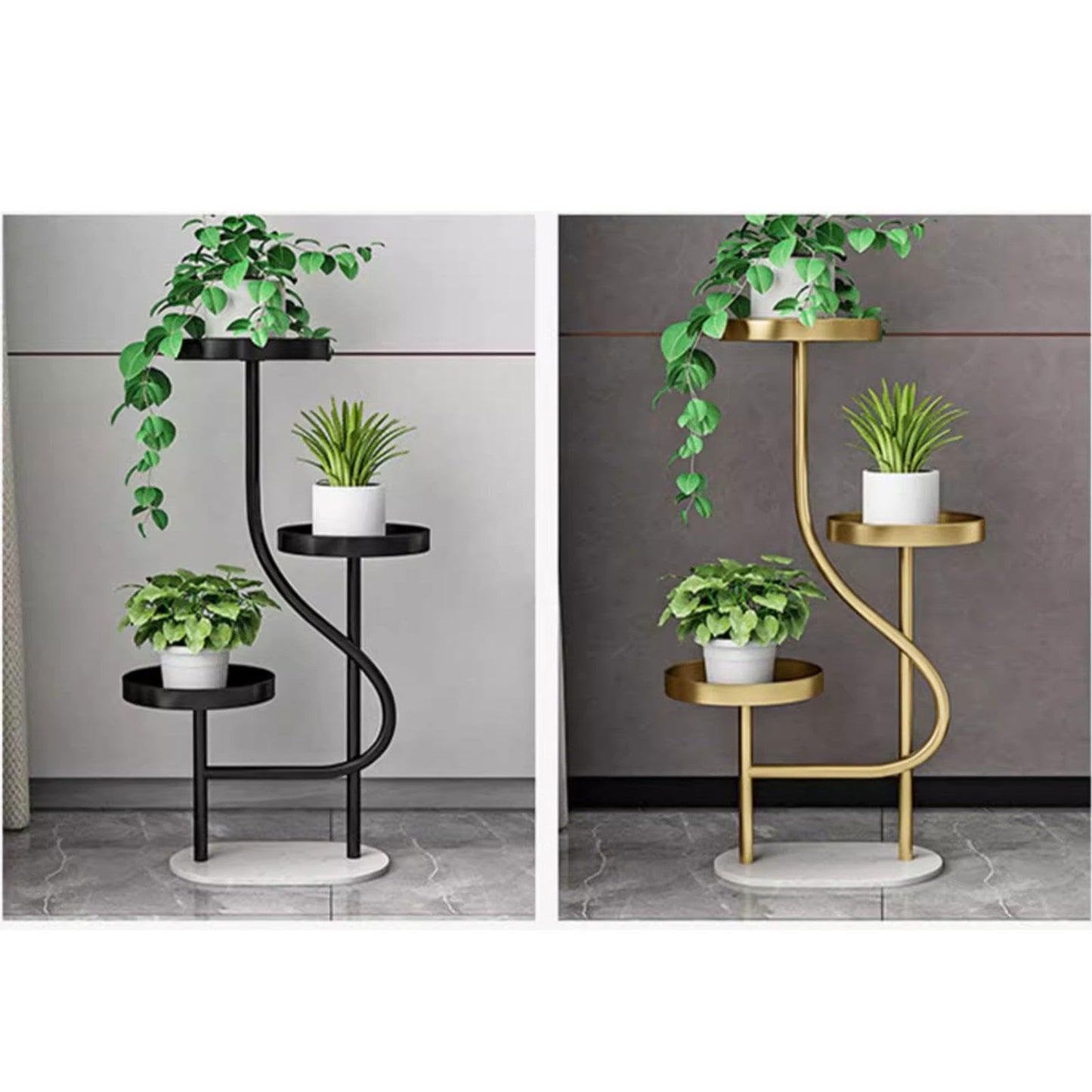 YEDECOR 3-Tier Corner Plant Stand Tall Marble Base Plant Pot Tray Display Stand Holder Indoor Outdoor Metal Flower Rack Ladder Shelf for Home Office Garden Patio Balcony Decor,Black