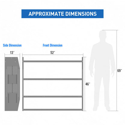 AA Products Inc. SH-4605 Steel Low/Mid/High Roof Van Shelving Storage System Fits Transit, GM, NV, Promaster, Sprinter and Metris, Contoured Shelving Unit, 52" W x 46" H x 13" D