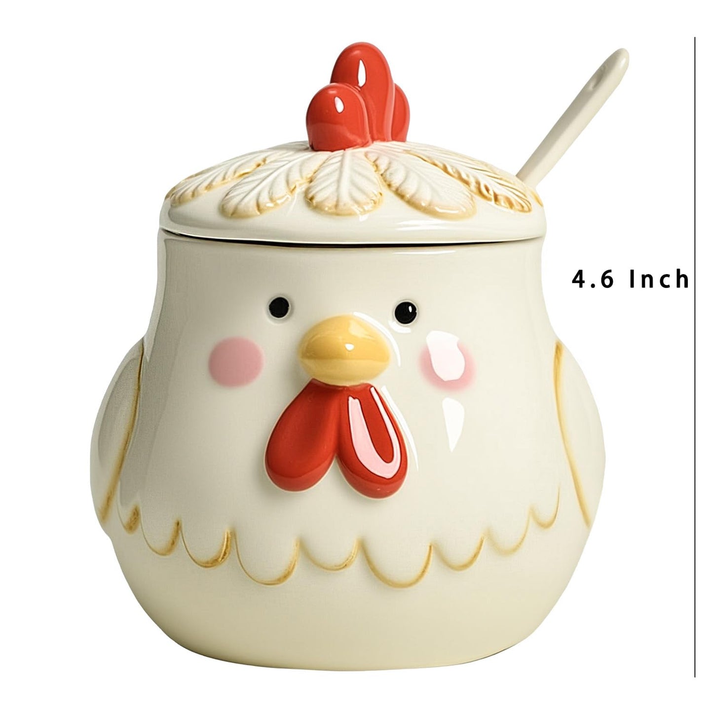 CHOOLD Retro Cartoon Rooster Ceramic Condiment Pot with Lid and Spoon, Salt Bowl Sugar Bowl