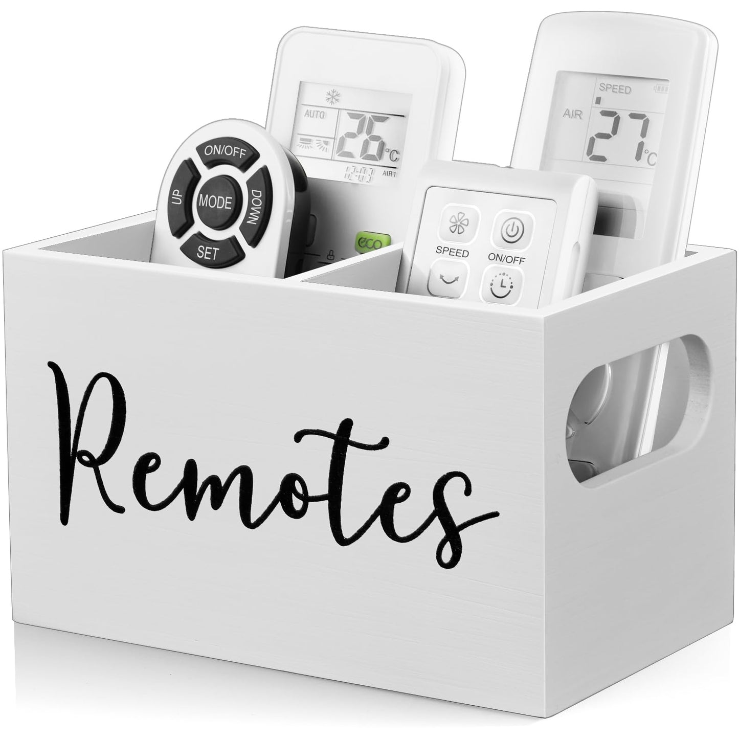 DRASTAR Remote Control Holder, Wood TV Remote Holder, Remote Storage Caddy, Remote Control Organizer (White, 2 Slots)