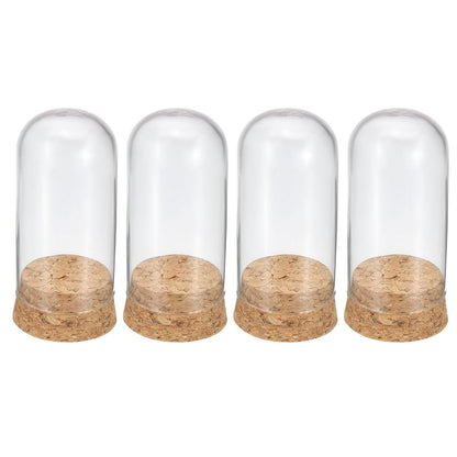 PATIKIL Clear Cloche Glass Dome, 4 Pack Glass Bell Jar Display Case Tabletop Centerpiece with Cork Base for LED Light Plants Home Decor 1.46x3.15inch