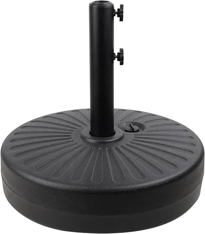 50LBS Round Umbrella Base Water Filled with Steel Umbrella Holder, Heavy Duty Fillable Umbrella Base Stand for Outdoor, Patio, Lawn, Garden (Black) (Stripes)