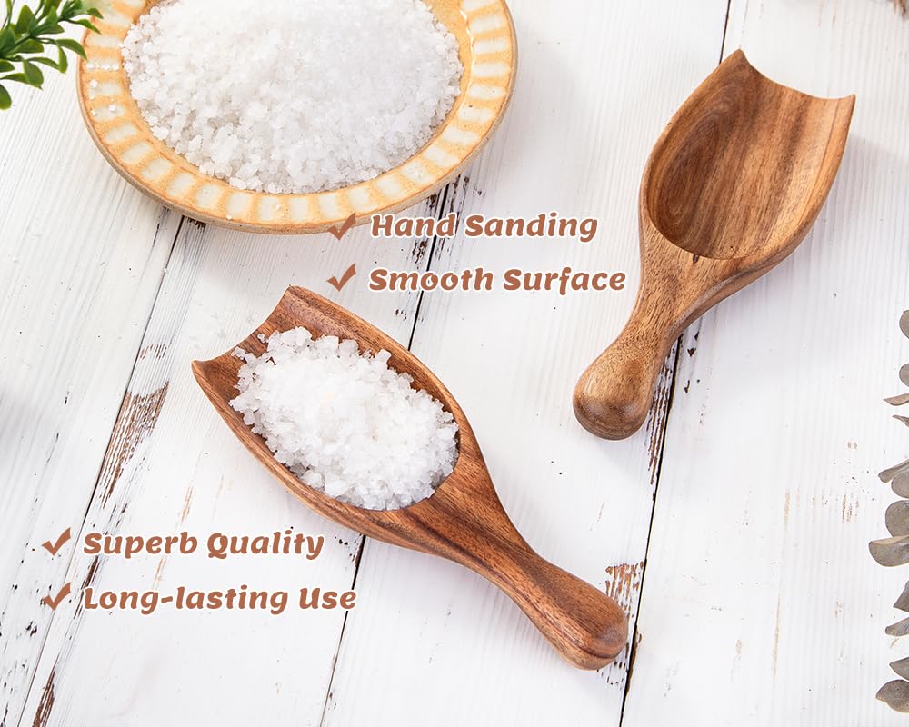 Decent Vrvege Big Coffee Scoop Shovel, 2pcs Large Ground Coffee Scoop, Wooden Bean Salt Spoons, Wood Serving Spoons for Beans Powder Sugar from Big Jars Canisters, Multifunctional Kitchen Scoop