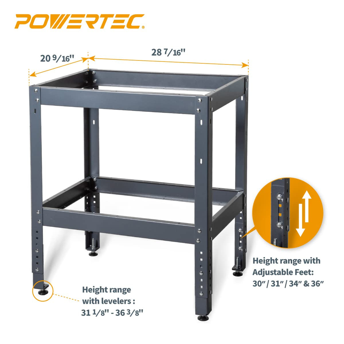 POWERTEC Tool Stand, 400lb Capacity Heavy Duty Router Table Stand with Adjustable leveling feet for Miter Saw, Drill Press, Belt Sander, Bench Grinder, Band Saw, Scroll saw, Planer (UT1006)