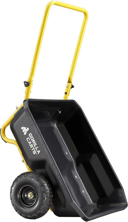 Gorilla Carts GCR-4 4 Cu. Ft Poly Yard Cart, 300-pound Capacity, Garden Cart with 30in x 24in impact-resistant poly bed and 10in pneumatic tires, Black/Yellow