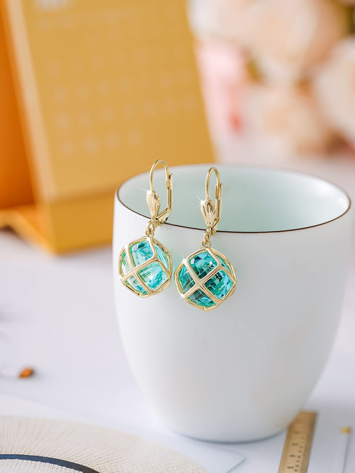 Big Light Purple Crystal Dangle Earrings for Women (Jun-Lavender-Rose Gold)