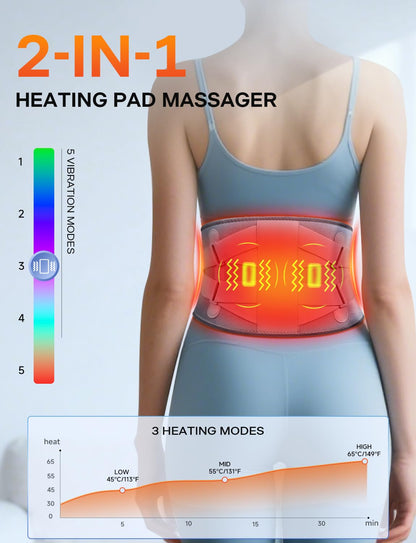ALLJOY 67" Cordless Heating Pad for Back Pain Relief FSA Eligible HSA, Christmas Gifts for Women Men Mom Dad, Portable Lower Back Massager with 3 Heat 5 Vibration, Wireless Heating Pad for Cramps