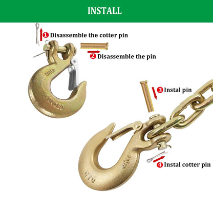 Ailengy 2 Pack Slip Hook, Heavy Duty Safety Latch Hook 3/8'', G70 Forged Steel 18,000 Lbs Capacity Tow Chain Clevis Grab Hook Working with Towing and Chain for Trailer Truck Transport Tow Chain Hook