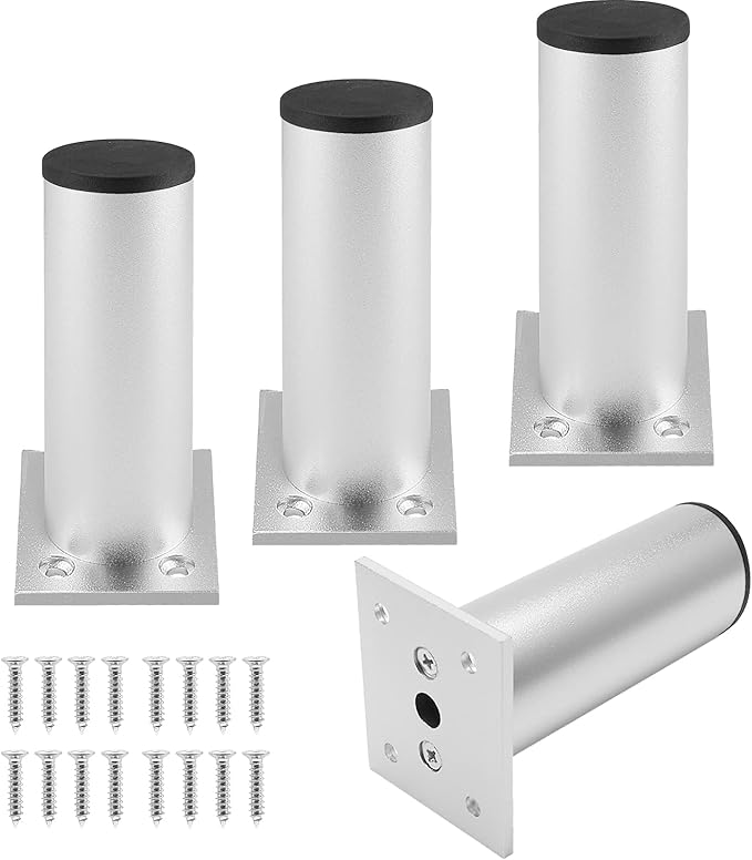 Set of 4 Furniture Legs 4 Inch, Adjustable Aluminum Alloy Cabinet Legs