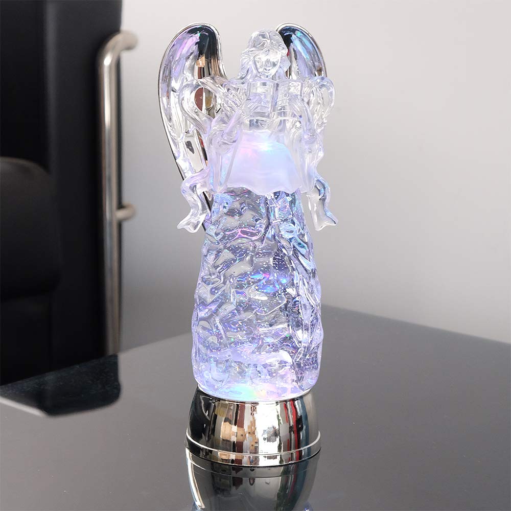 Wondise Color Changing Snow Globe Water Lamp with 6 Hour Timer, 11 Inches LED Lights Battery Operated Swirling Glitter Christmas Home Decor (Angel Reading Figurine)