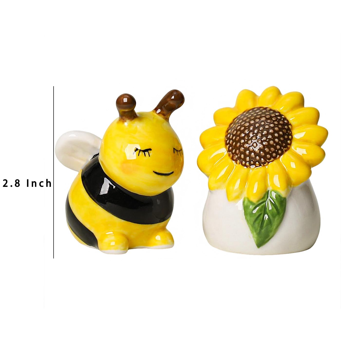 SOCOSY Sunflower and Bee Salt and Pepper Shakers Set, 2 PCS Ceramic Salt & Pepper Shakers Set
