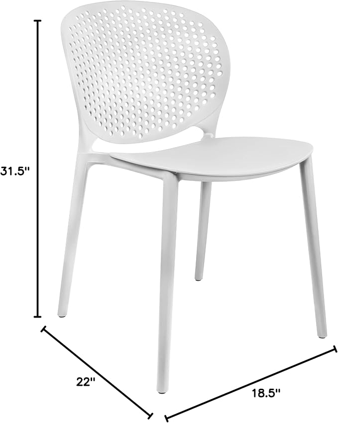 2xhome Patio Dining Chair | Modern Stackable Outdoor Pool Side Chair | Weather Resistant Plastic for Yard, Porch, Balcony, Kitchen, White, Single, Set of 1