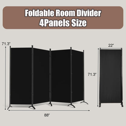 Room Dividers Folding Privacy Screens 4 Panel Partition Screen Steel Frame& Frabic Office Partition for Home Office Dorm Decor Black