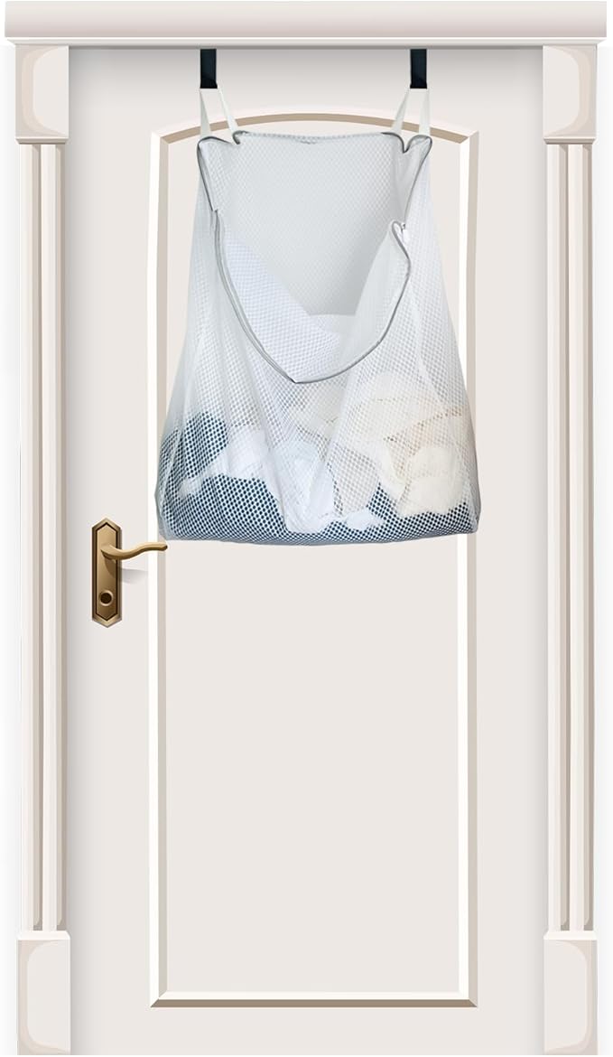 Hanging Washable Laundry Hamper, Over Door Mesh Laundry Bag
