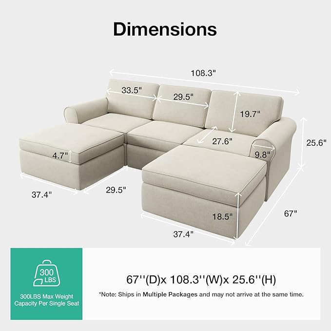 Novilla 108" Modular Sectional Sofa, Modular Sectional Couches