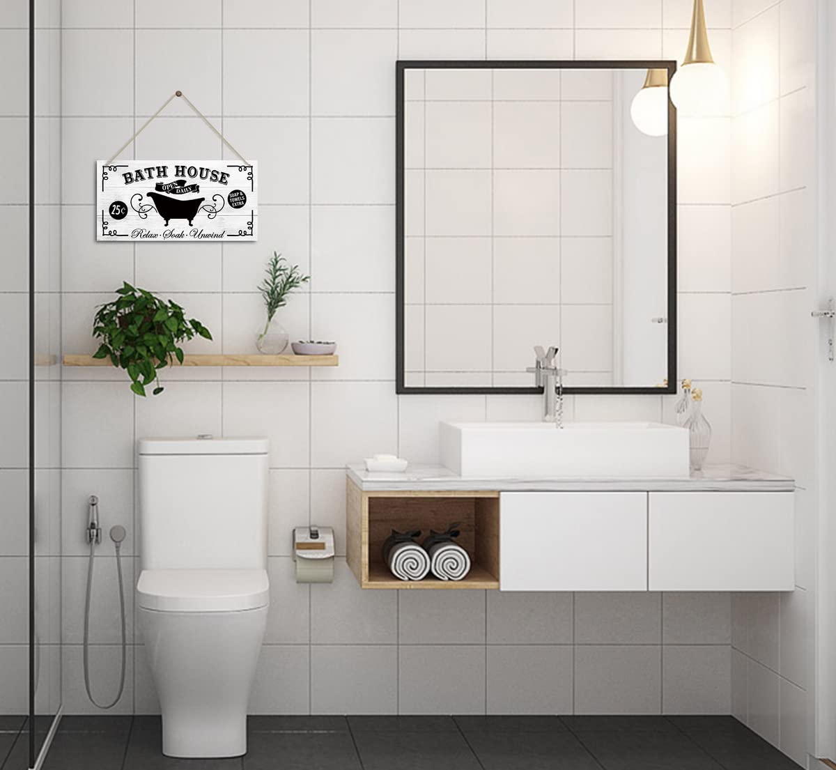 Relax Soak Unwind - BATH HOUSE - Funny Bathroom Signs - Farmhouse, Wall, Shelf Decor
