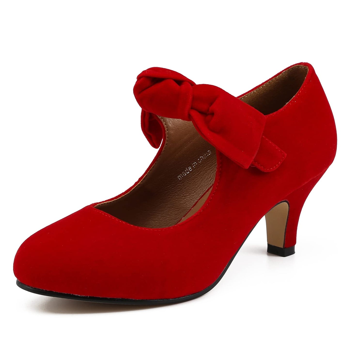 Women's Bow Heels Mary Jane Kitten Heel Pumps Round Toe Low Heels Ankle Strap Wedding Evening Party Dress Shoes Red Size 11