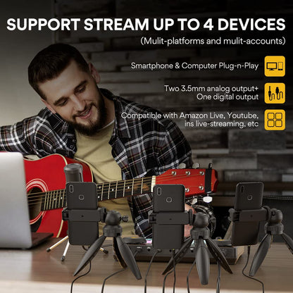 MAONO Podcast Equipment Bundle Audio mixer All-in-One Podcast Production Studio with 3.5mm Microphone for Live Streaming, Recording, PC, Smartphone, DJ MaonoCaster Lite (AU-AM200-S1)