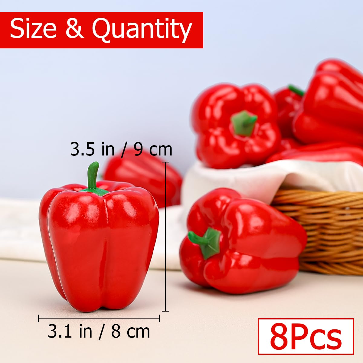 Gresorth 8pcs Artificial Big Bell Red Pepper Decoration Fake Vegetable Home Kitchen Cabinet Model