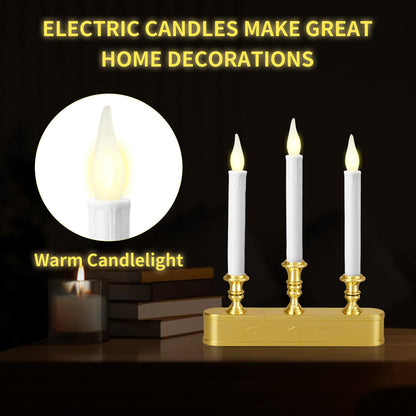 FGDECORJOIE Delicate Battery Operated Flicker Flame Gold Antique 3 Tier LED Window Candelabra 11.5 Inch Hight with Automtically Timer 8 Hours On/16 Hours Off