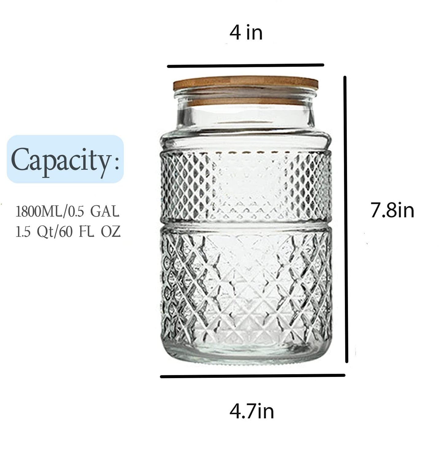 Large Glass Storage Jar, 2 Pack 60 FL OZ Glass Food Storage Containers with Bamboo Lid, Kitchen Laundry Room Organization Decorative Jar for Candy Cookies Coffee Beans Flour Nuts Airtight Glass Jars