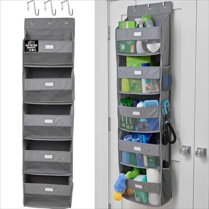 GORILLA GRIP Over The Door Organizer Storage, 5 Deep Hanging Shelves, Holds