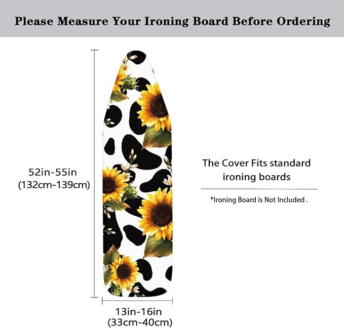 Sunflower Cow Print Ironing Board Cover and Pad Standard Size Resist Scorching