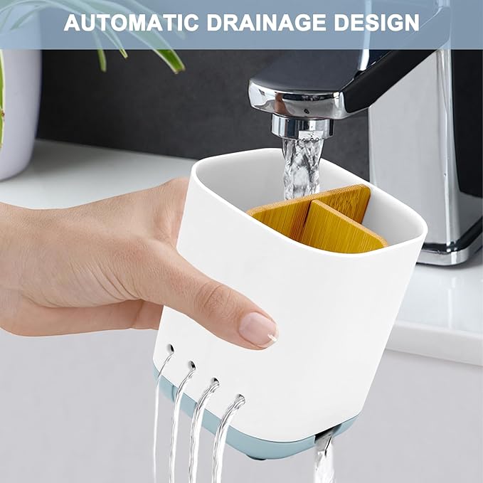 Toothbrush Holder with Bamboo Divider, Detachable