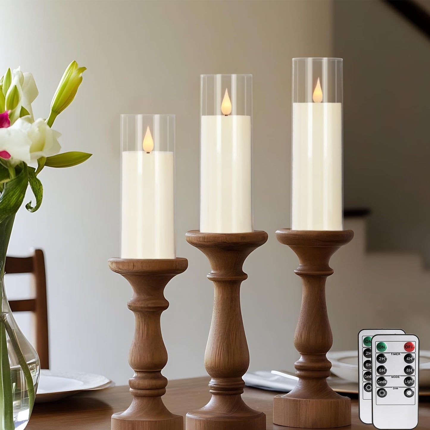 fclayvts 24 Packs of Acrylic LED Candles, Flickering Flameless Candles Battery Operated with Remote Dimmed and Timed, 3D Wick Candles for Home Decor,Wedding,Gift，Parties and Festivals. (3 Size)