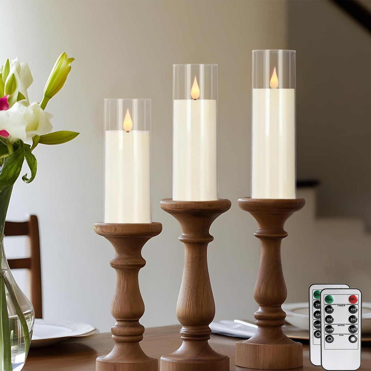 fclayvts 24 Packs of Acrylic LED Candles, Flickering Flameless Candles Battery Operated with Remote Dimmed and Timed, 3D Wick Candles for Home Decor,Wedding,Gift，Parties and Festivals. (3 Size)