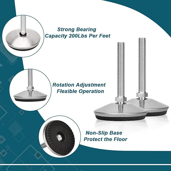 4 Set M8 Leveling Feet with 4-Pronged T Nut, Adjustable Leg Levelers Heavy Duty