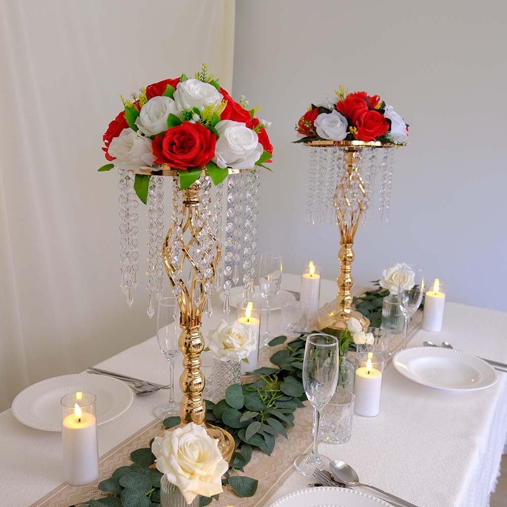 MEISHAONV 6 pcs 21.65 Inch Wedding Gold Flower Centerpieces Crystal Metal Flower Vase Wedding Centerpieces for Tables Decorations