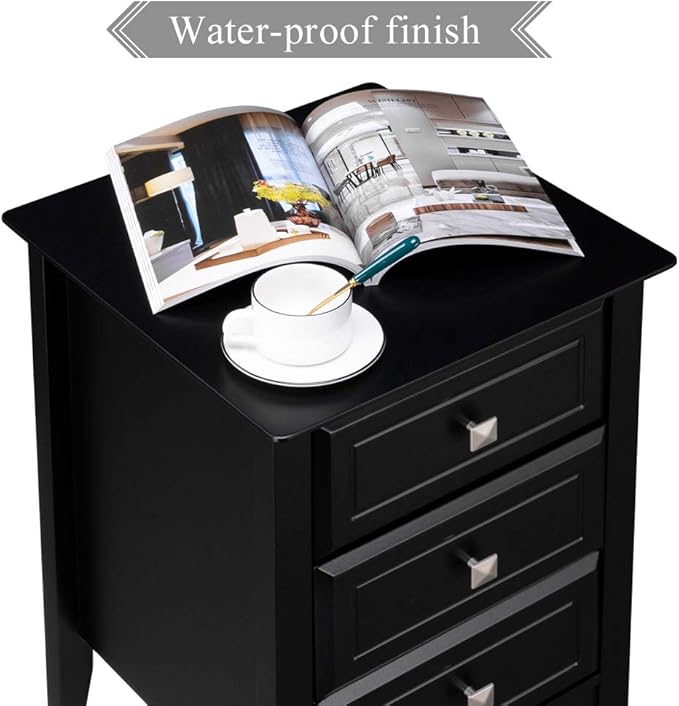 Bonnlo Upgraded Black Nightstand