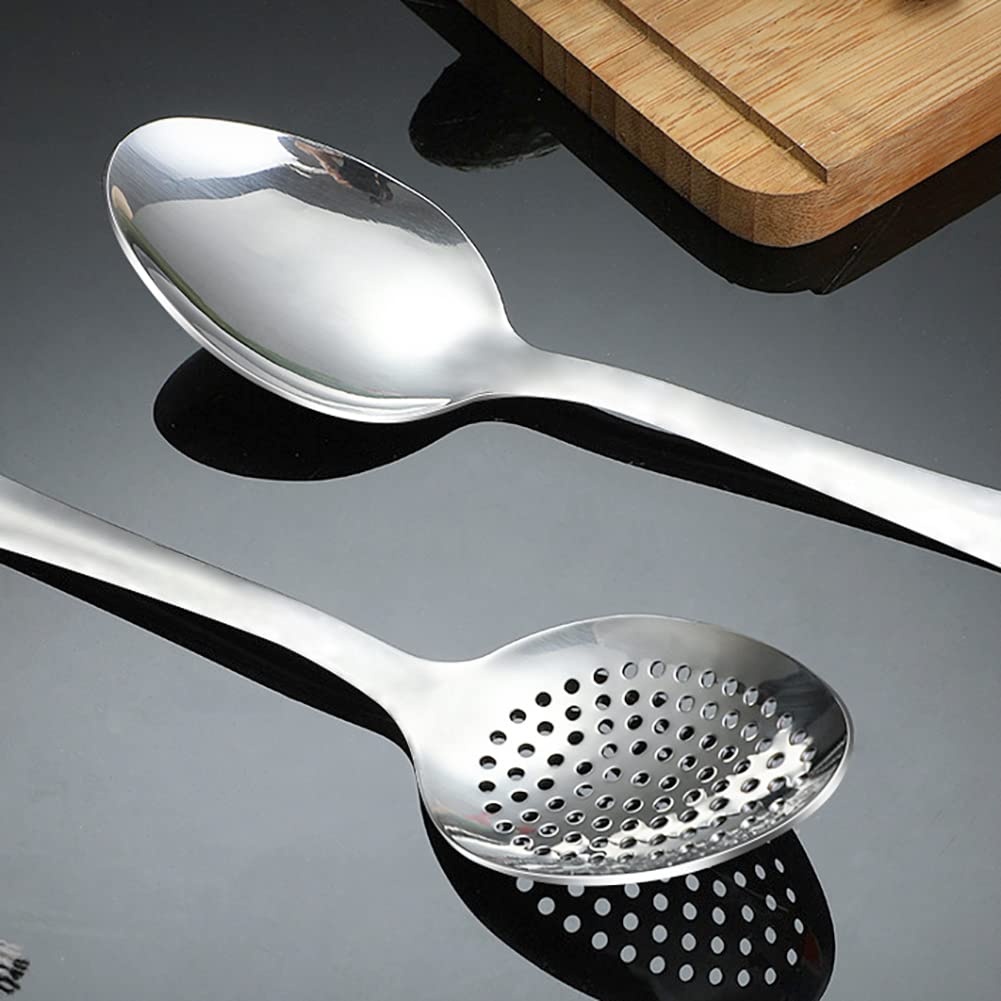 IOCBYHZ Cooking Spoon Set, 2Pcs 14.7" Stainless Steel Large Serving Spoons, Solid & Slotted Spoons for Restaurant, Metal Kitchen Utensils