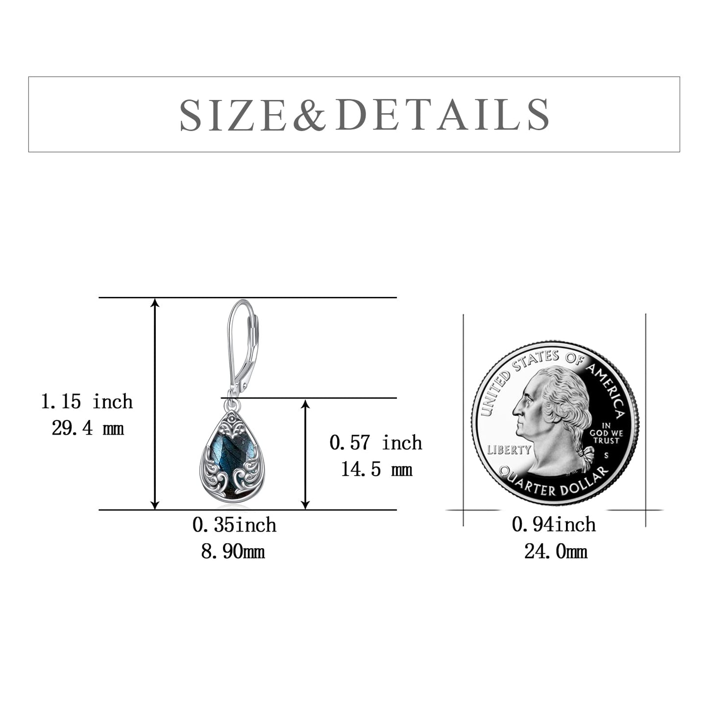 POPLYKE Labradorite Filigree Teardrop Drop Dangle Earrings Sterling Silver Leverback Earrings Jewelry