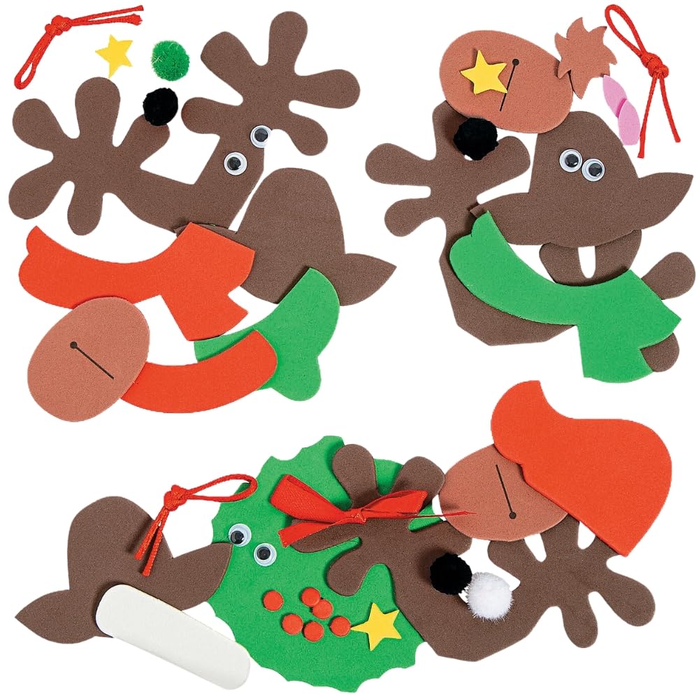 Foam Reindeer Holiday Ornament Craft Kit - Pack of 12 Kits