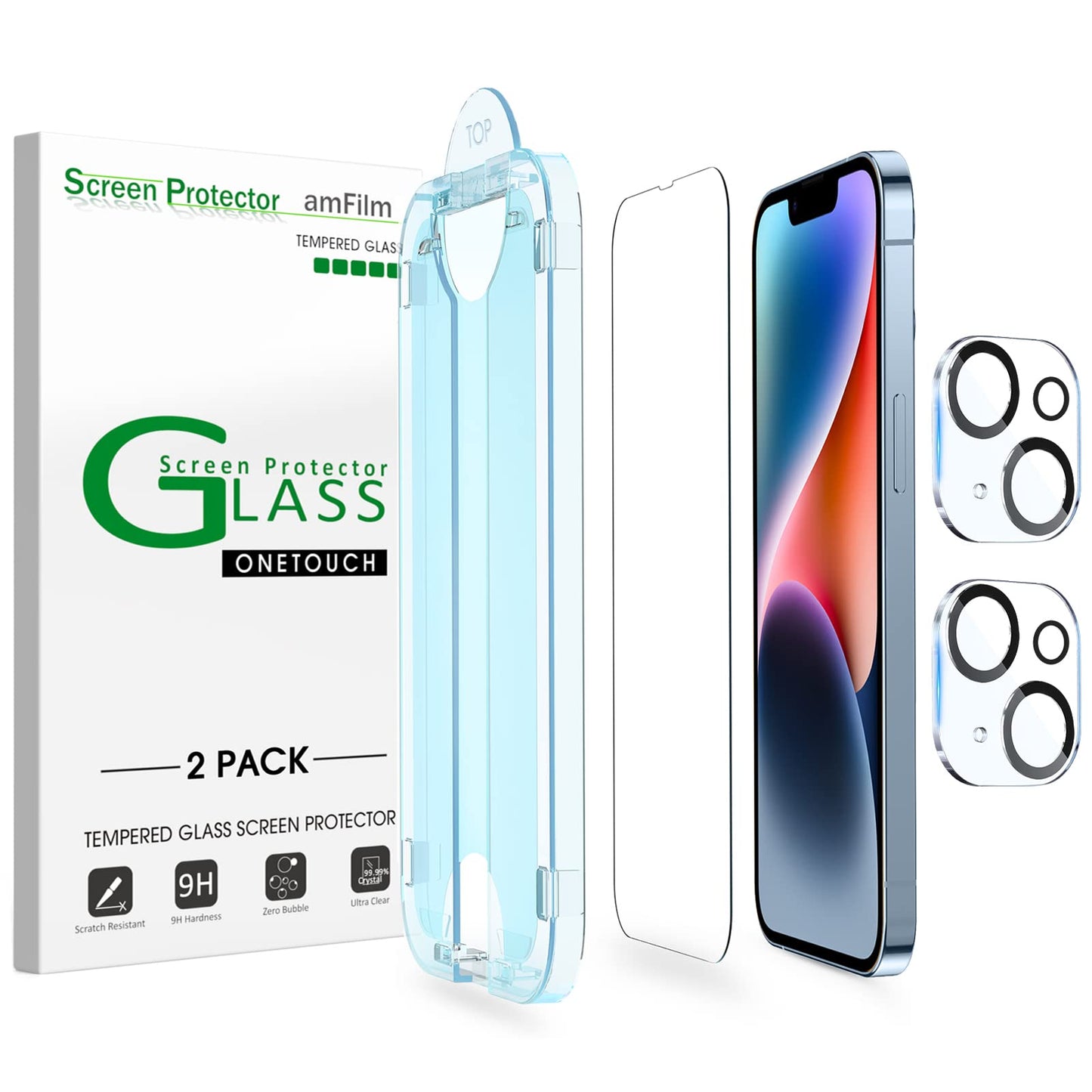 amFilm Auto-Alignment OneTouch for iPhone 16 [6.1''] Screen Protector + Camera Lens Protector, Tempered Glass, 30 seconds Installation, Bubble Free, Case Friendly, Anti-Scratch [2+2 Pack]