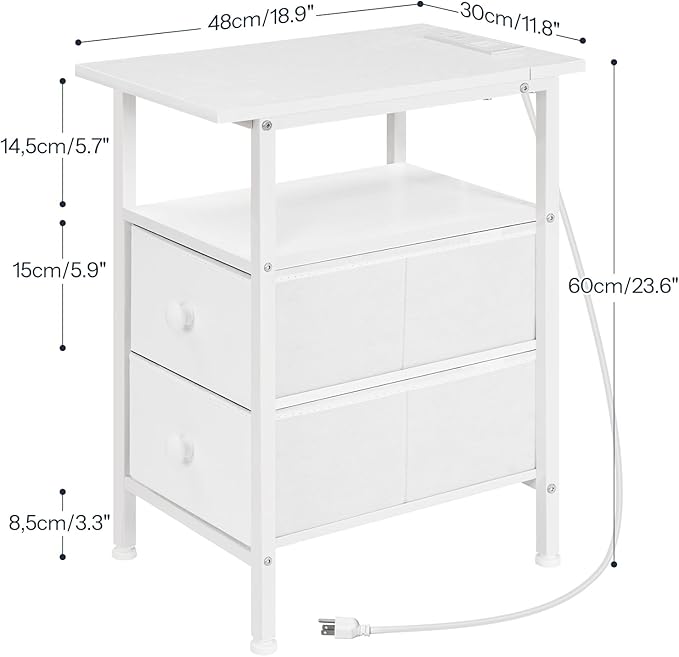HOOBRO End Table with Charging Station, Narrow Side Table, Nightstand with 2
