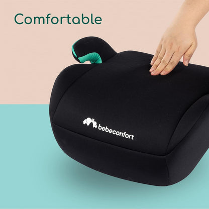 Bebeconfort Manga i-Safe, Car Booster Seat, 6–12 Years, 125–150cm, Child Booster Seat, Compact & Lightweight (<1kg), Easy Belt Installation, Fully Padded, Soft-Touch Fabrics, Full Black