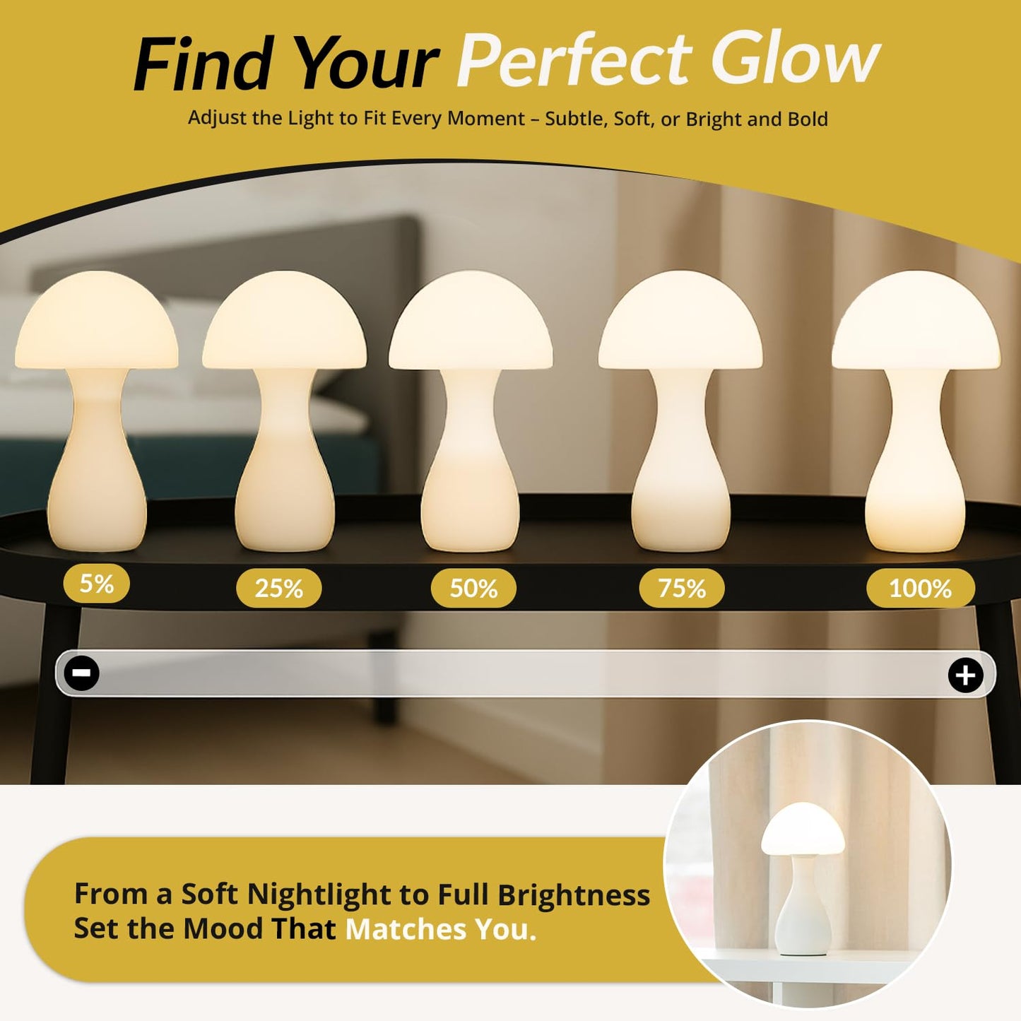HARMONTE Mushroom Table Lamp - Stylish and Durable Night Light, Modern Nightstand Table Lamp with 10 Adjustable Light Temperatures, Bedside Lamp for Unique, Aesthetic Home Decor