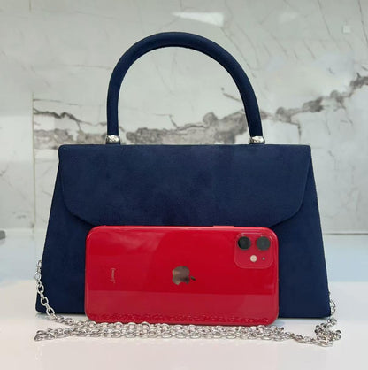 LeahWard Women's Clutch Bag Top Handle Wedding Suede Handbags 304 (Navy)