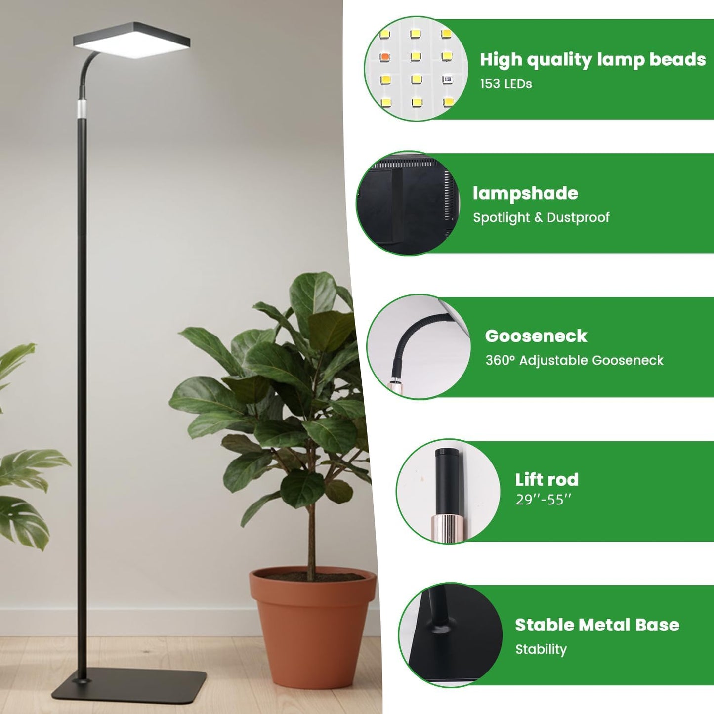 Grow Lights for Indoor Plants, LED Full Spectrum Plant Grow Light with Stand, Adjustable Height Growing Lamp with Remote Control, 4/8/12H Timer, 10 Dimmable Brightness, 47inch