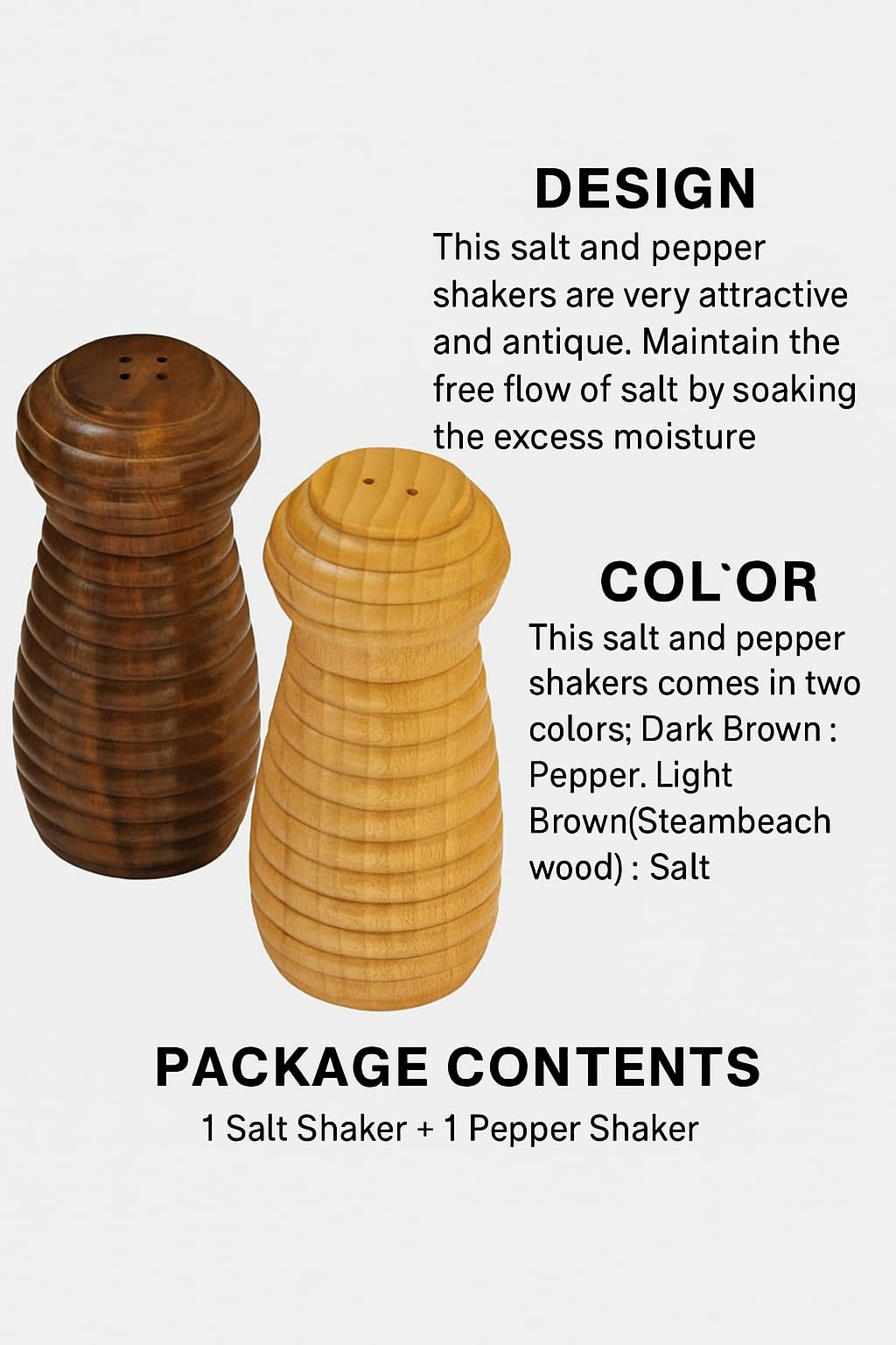 Frescorr - Wooden Salt & Pepper Shakers, Modern Farmhouse Kitchen Decor for Home Restaurants, Table Top Dinning Table Accessories (Set of 2)