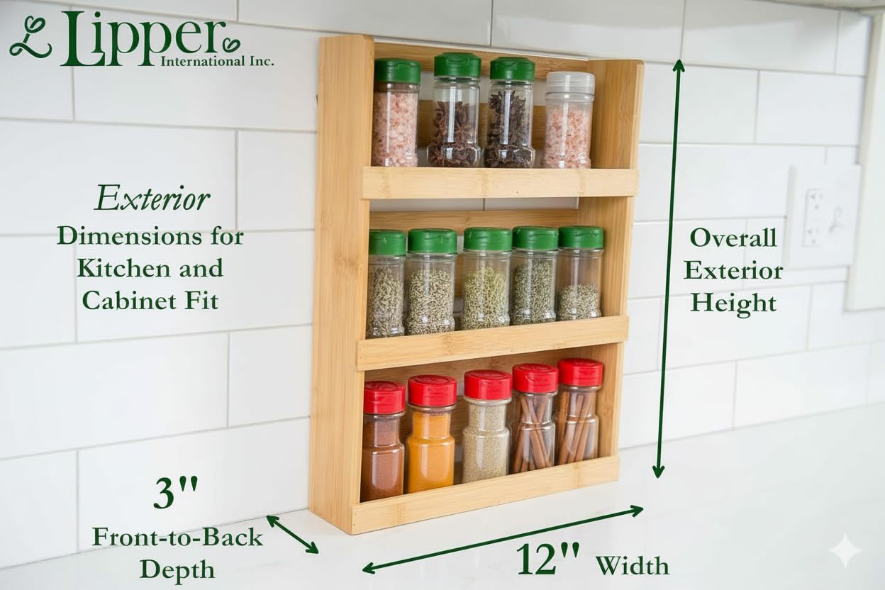 Lipper International 8840 Bamboo 3-Tier Spice Rack, 2.75-inch Depth Accommodates many Types of Spice Jars
