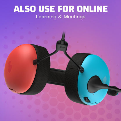 PDP Gaming LVL40 Airlite Stereo Headset for Nintendo Switch/Lite/OLED - Wired Power Noise Cancelling Microphone, Lightweight Soft Comfort On Ear Headphones (Mario Neon - Red & Blue)