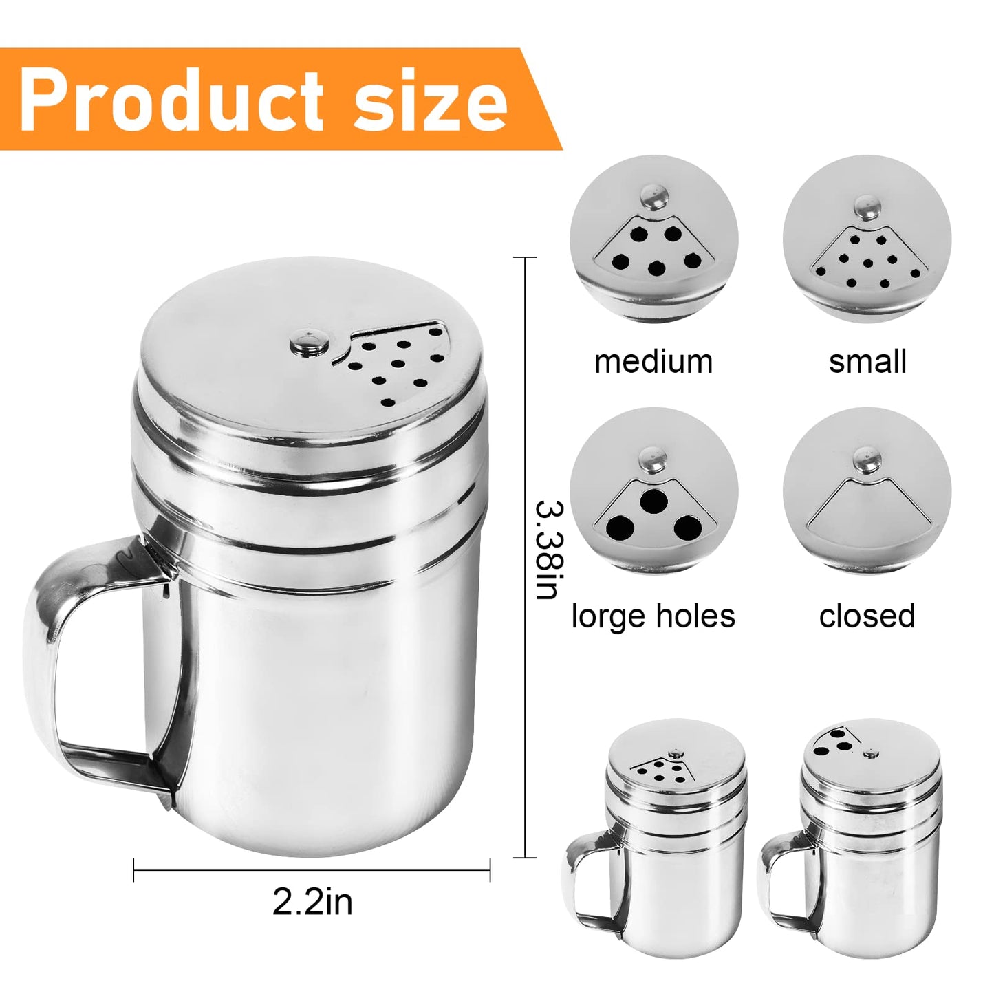 3Pcs Seasoning Bottle with Handle Stainless Steel Dredge Shaker Rub Spice with Holes Powdered Sugar Shaker with Lid Shaker Cooking Rotatable Cover for Spice Salt Shaker Dispenser