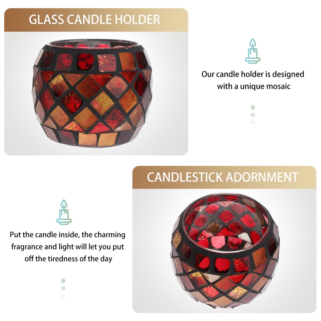 Kichvoe Glass Candle Holder: Romantic Tealight Holder European Style Mosaic Cup for Home Decor, Parties, Weddings - 2.75 Inch Votive Candle Cup