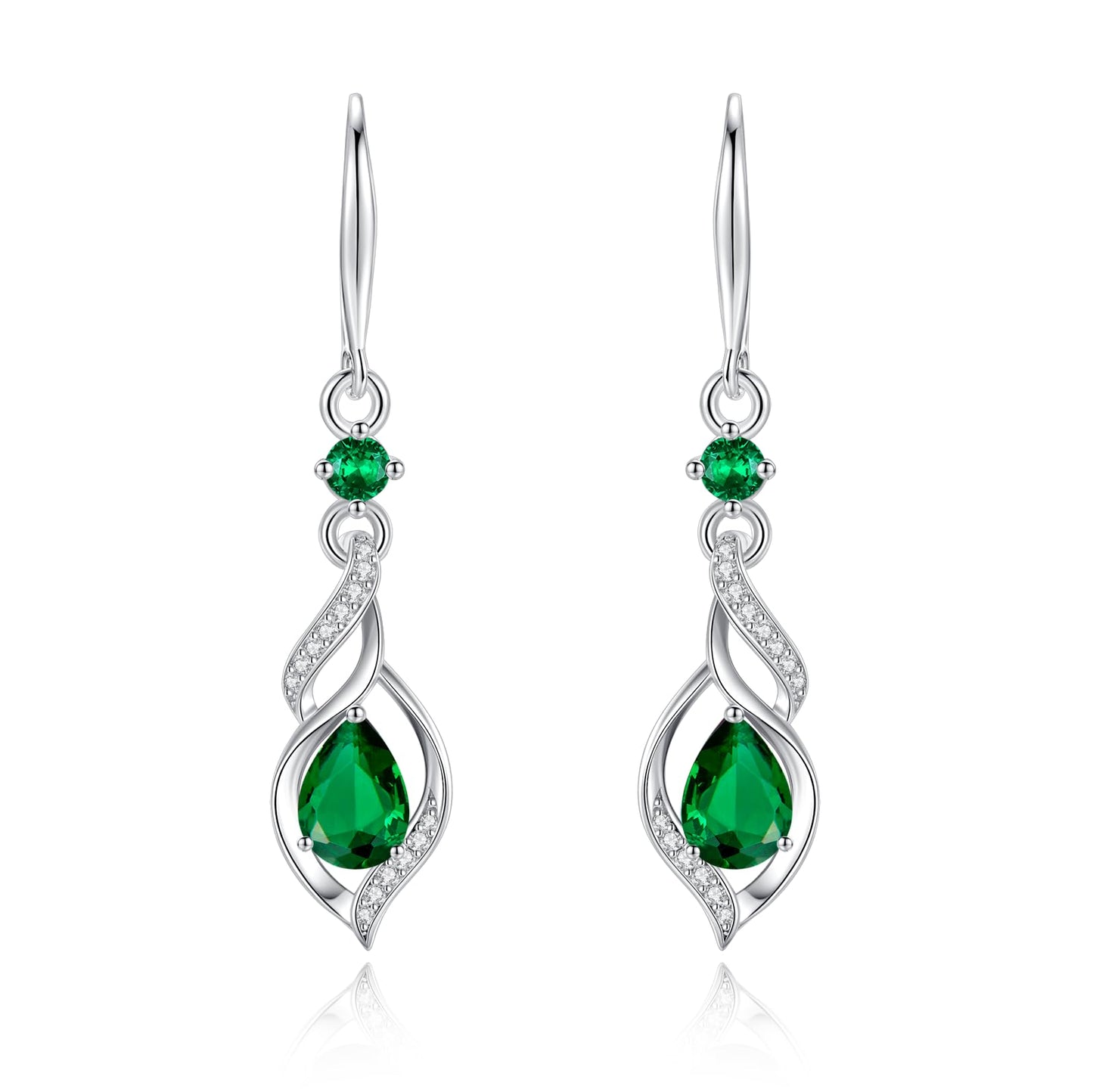 FANCIME Gift for Women May Birthstone Dangle Earrings for Women Teardrop Emerald Earrings S925 Sterling Silver infinity Love Birthday Gifts for Mom Women